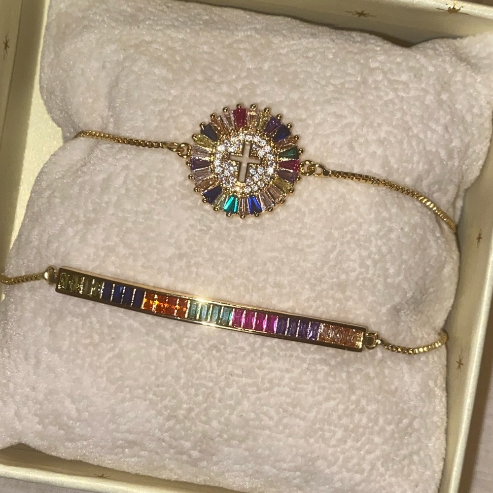 TWO GORGEOUS Bracelets with multi different color stones. Pics don’t do justice!